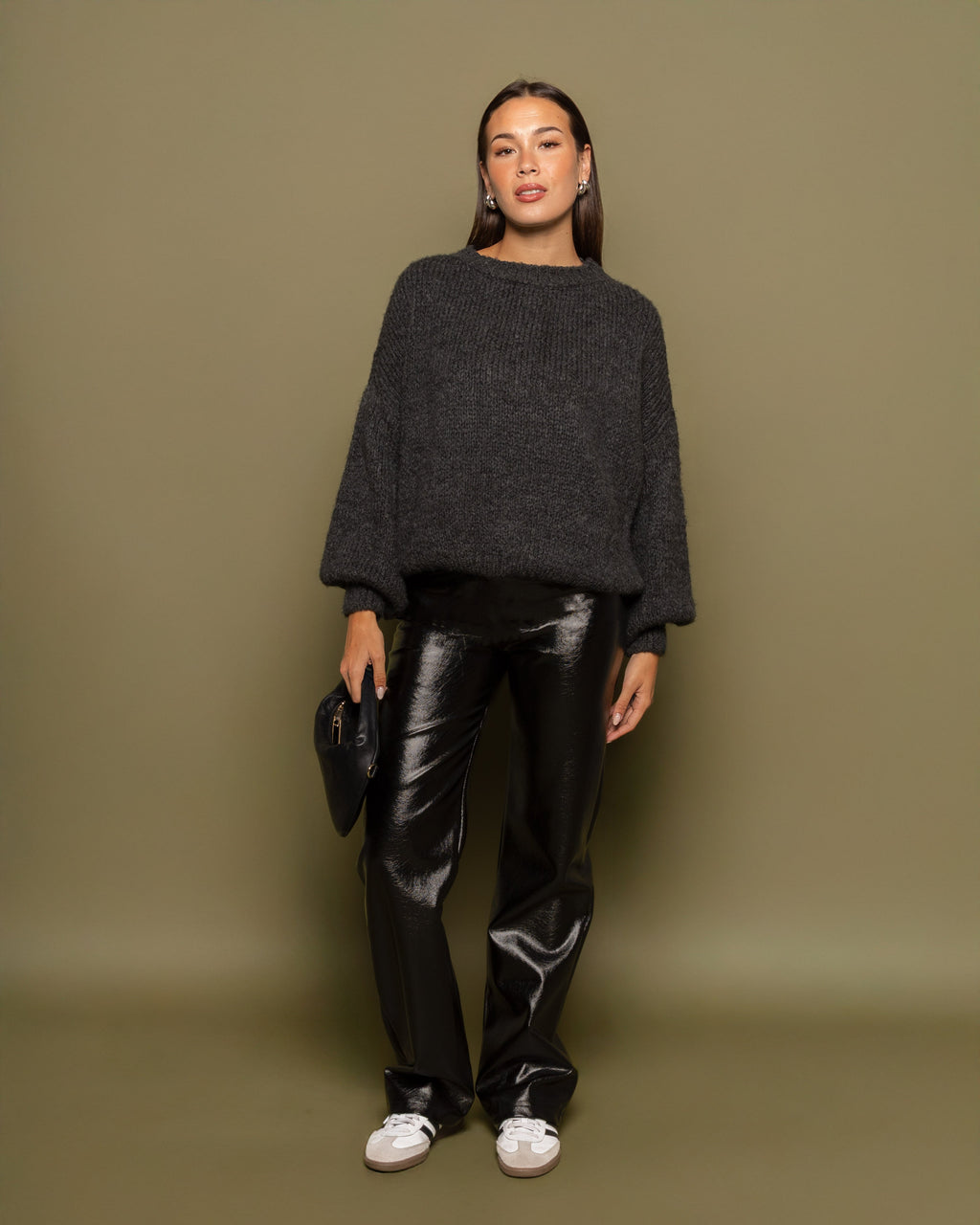 LIQUID LEATHER STRAIGHT LEG PANTS TALL ZWART