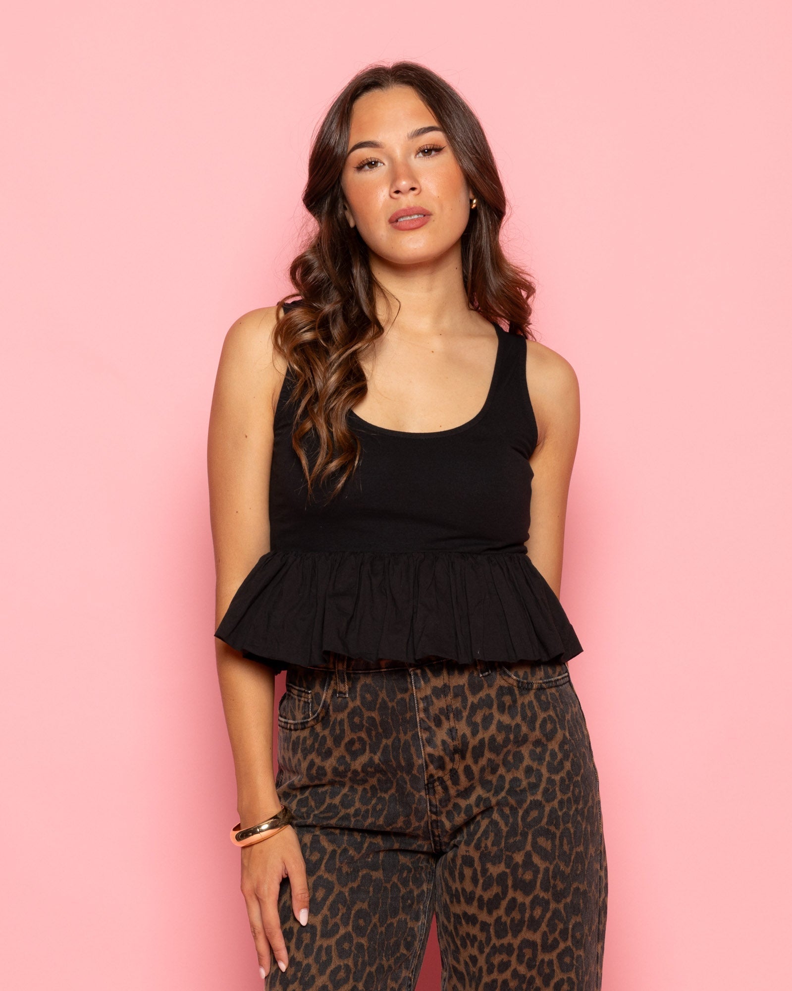 CONTRAST BUBBLE HEM SINGLET ZWART