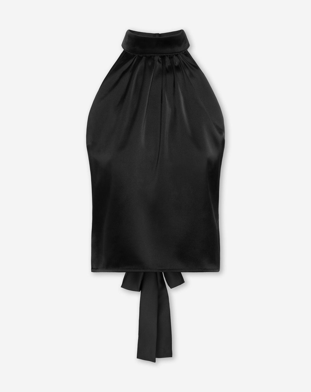 SATIN HALTER BOW TOP ZWART