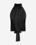 SATIN HALTER BOW TOP ZWART