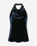 JULIE VELVET HALTER TOP MARINEBLAUW
