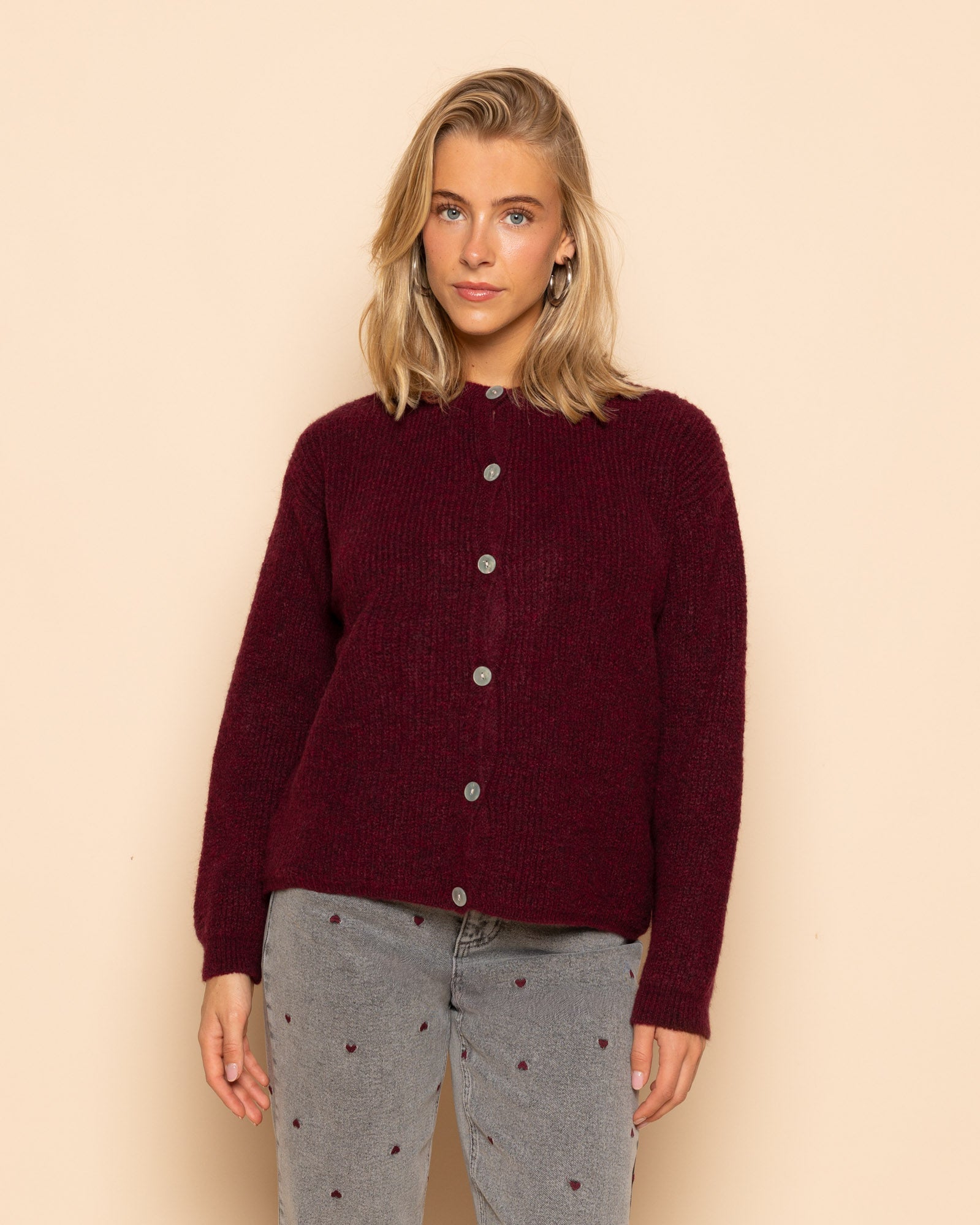 CARDIGAN DE PUNTO BORDEAUX
