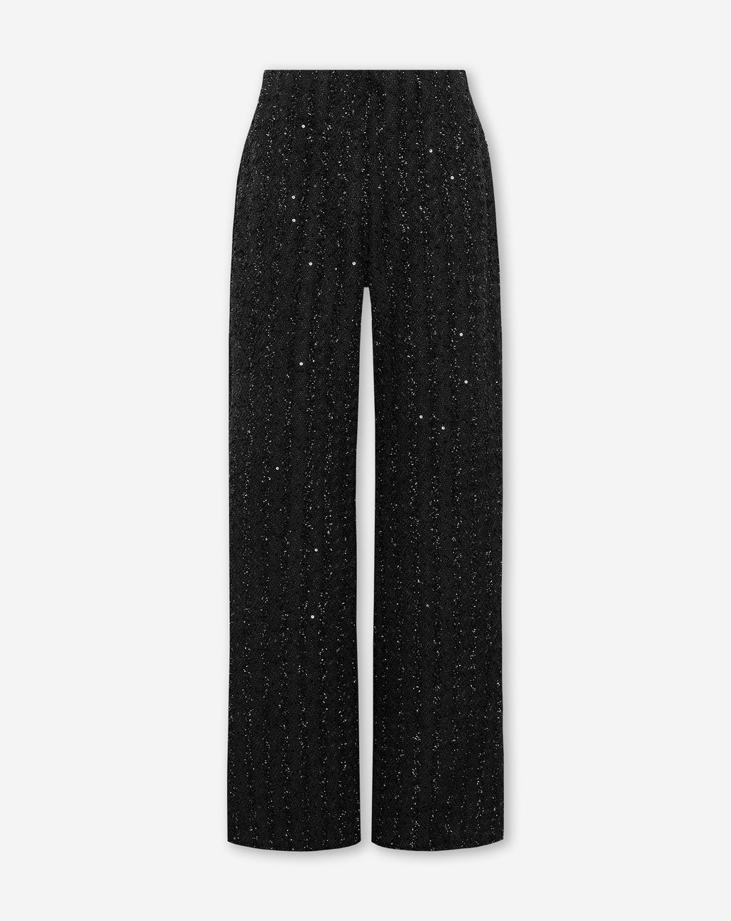 STRETCHY BOUCLE GLITTER WIDE LEG PANTS ZWART