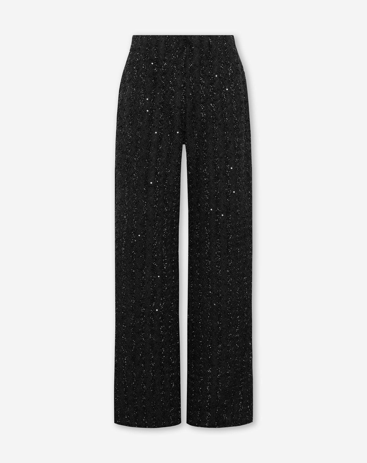 STRETCHY BOUCLE GLITTER WIDE LEG PANTS ZWART