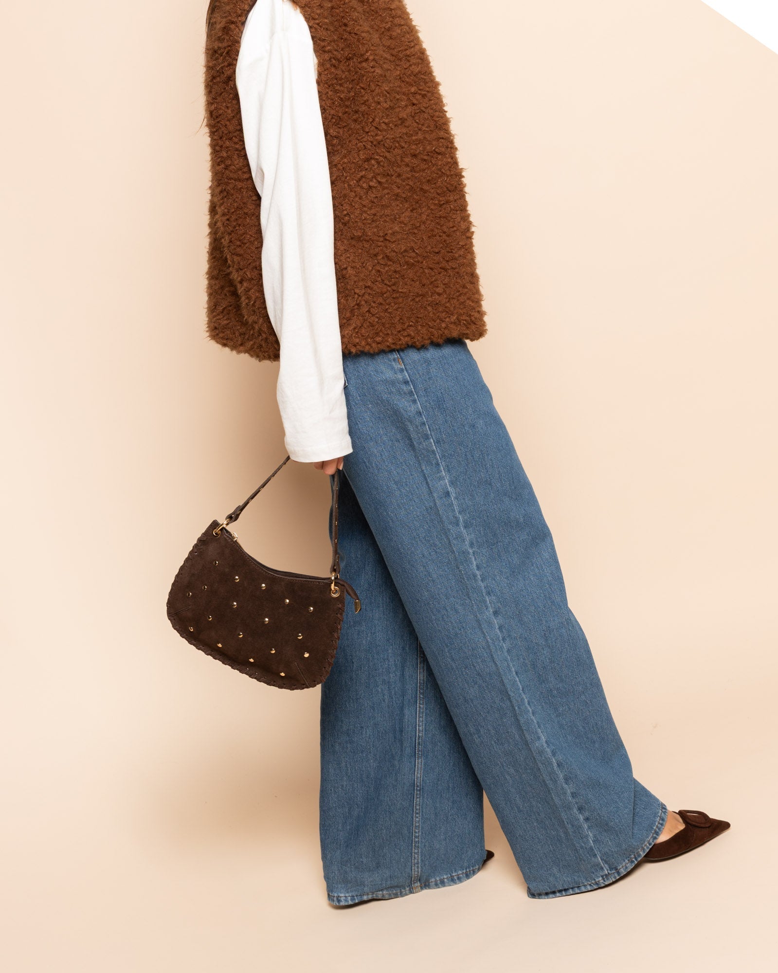 STUD SUEDE BAG DONKERBRUIN