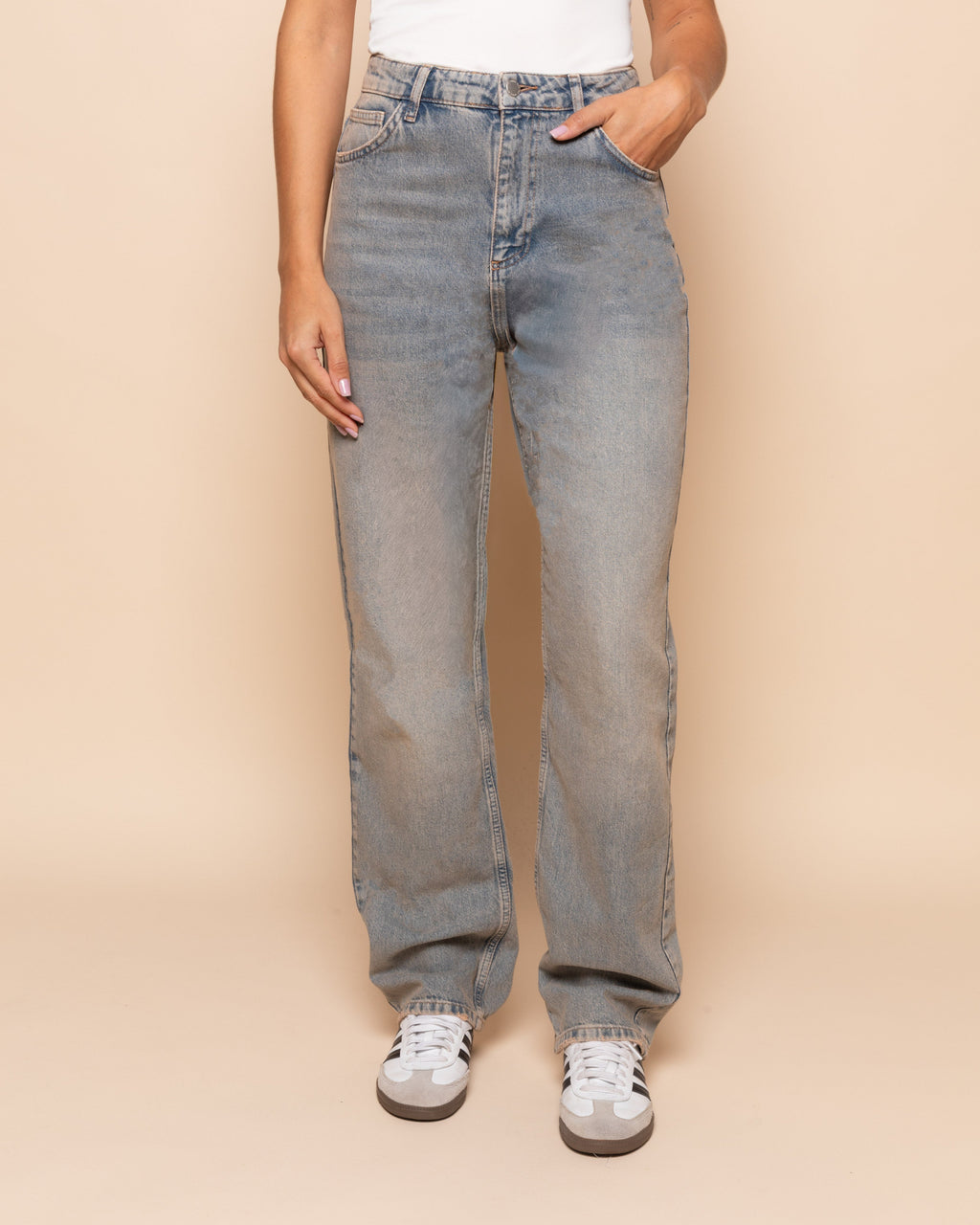 DENIM STRAIGHT LEG JEANS VINTAGE BLAUW