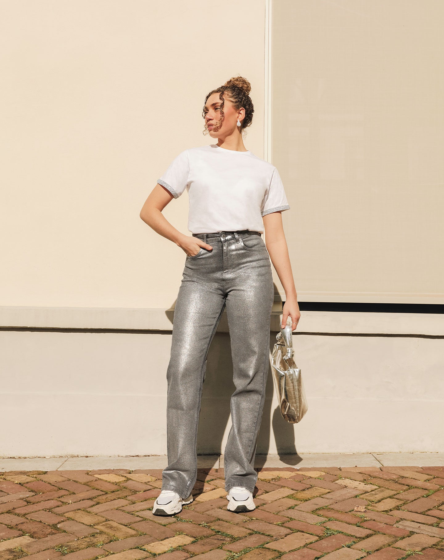 METALIC BOOTCUT JEANS GRIS
