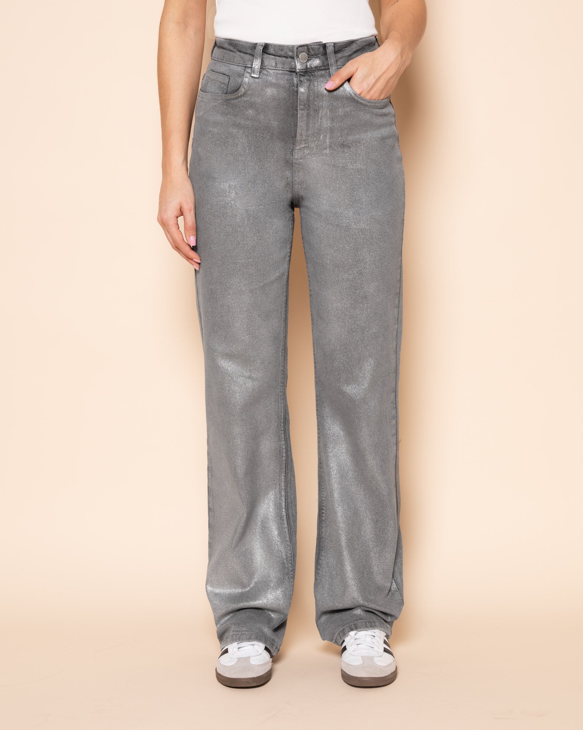 METALIC BOOTCUT JEANS GRIS