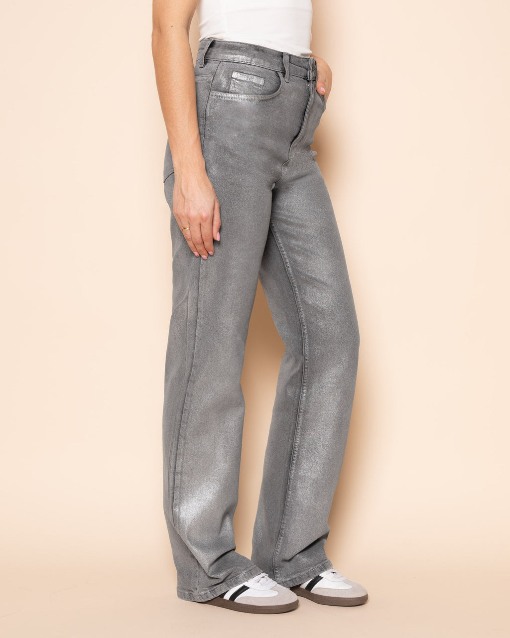 METALIC BOOTCUT JEANS GRIS