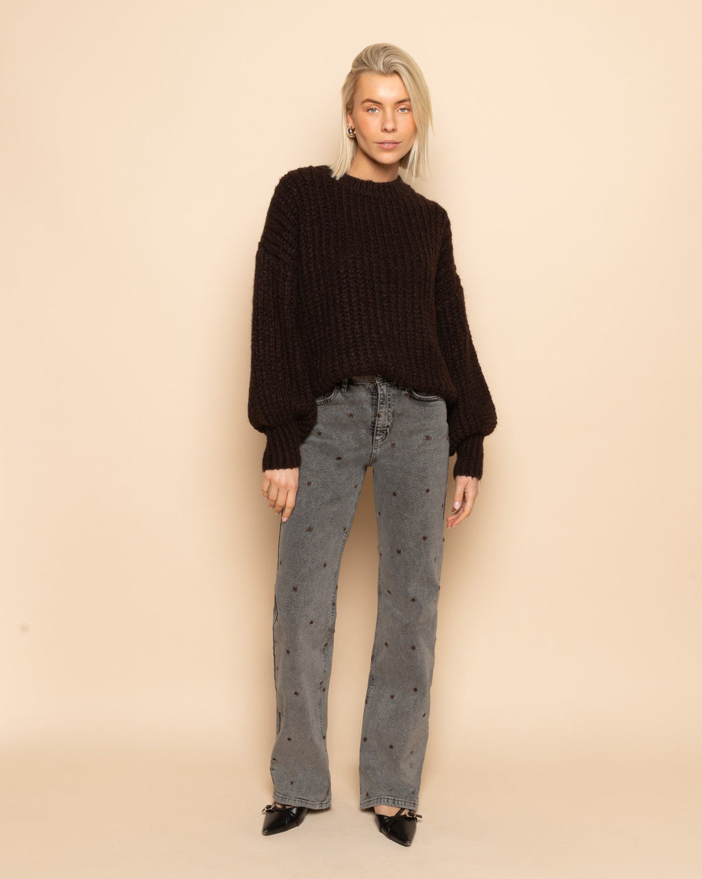 HEART BOOTCUT JEANS GRIJS BRUIN