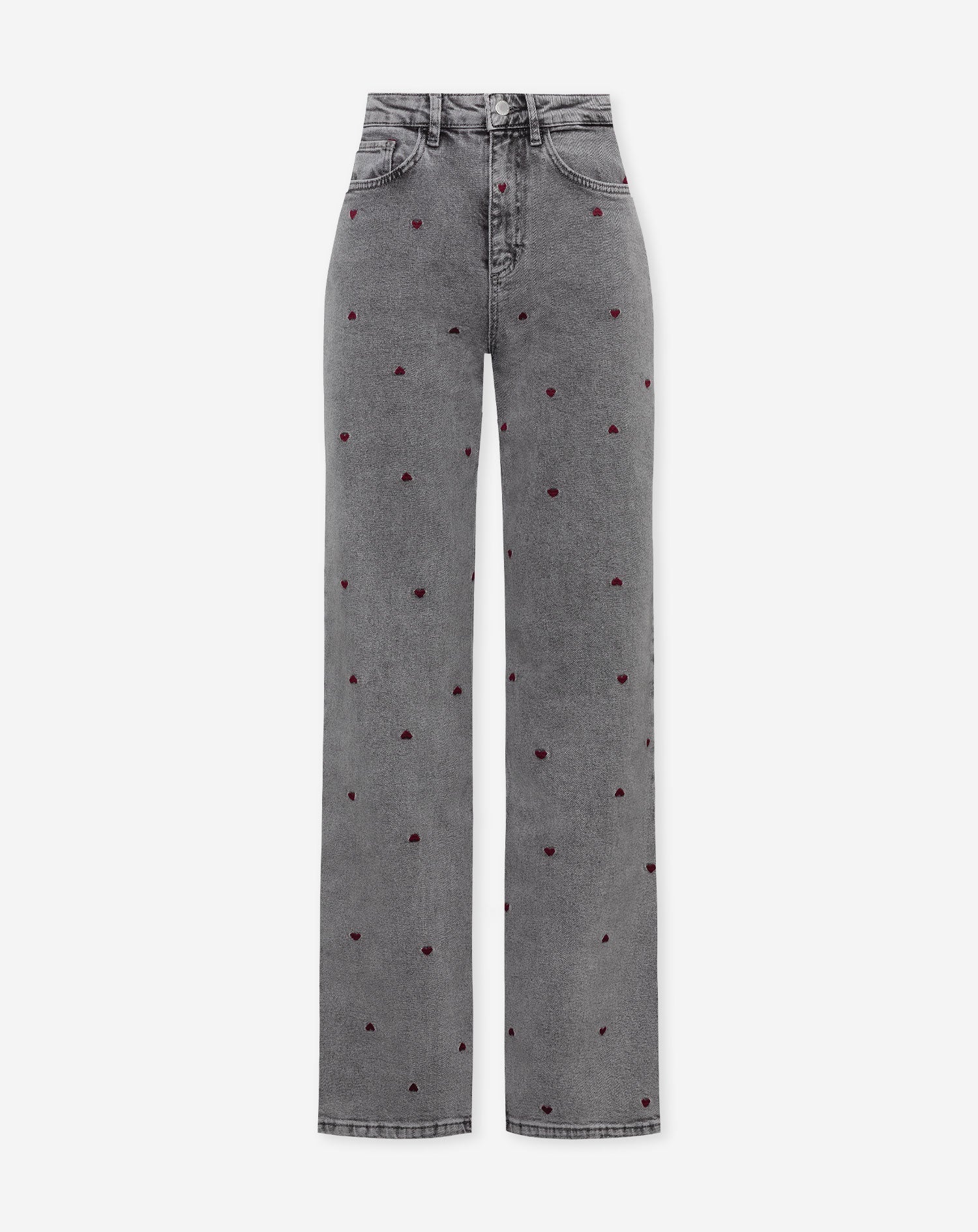 HEART BOOTCUT JEANS GRIJS BURGUNDY