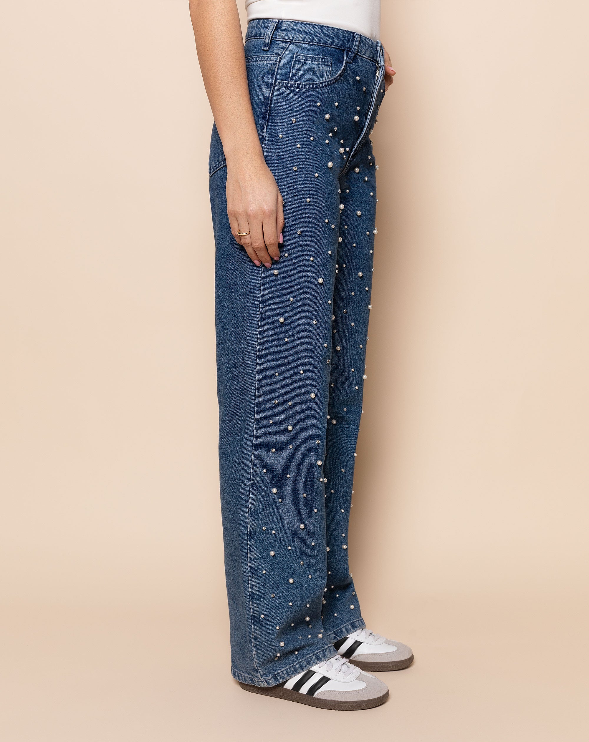 PEARL MIX STRAIGHT LEG JEANS BLAUW