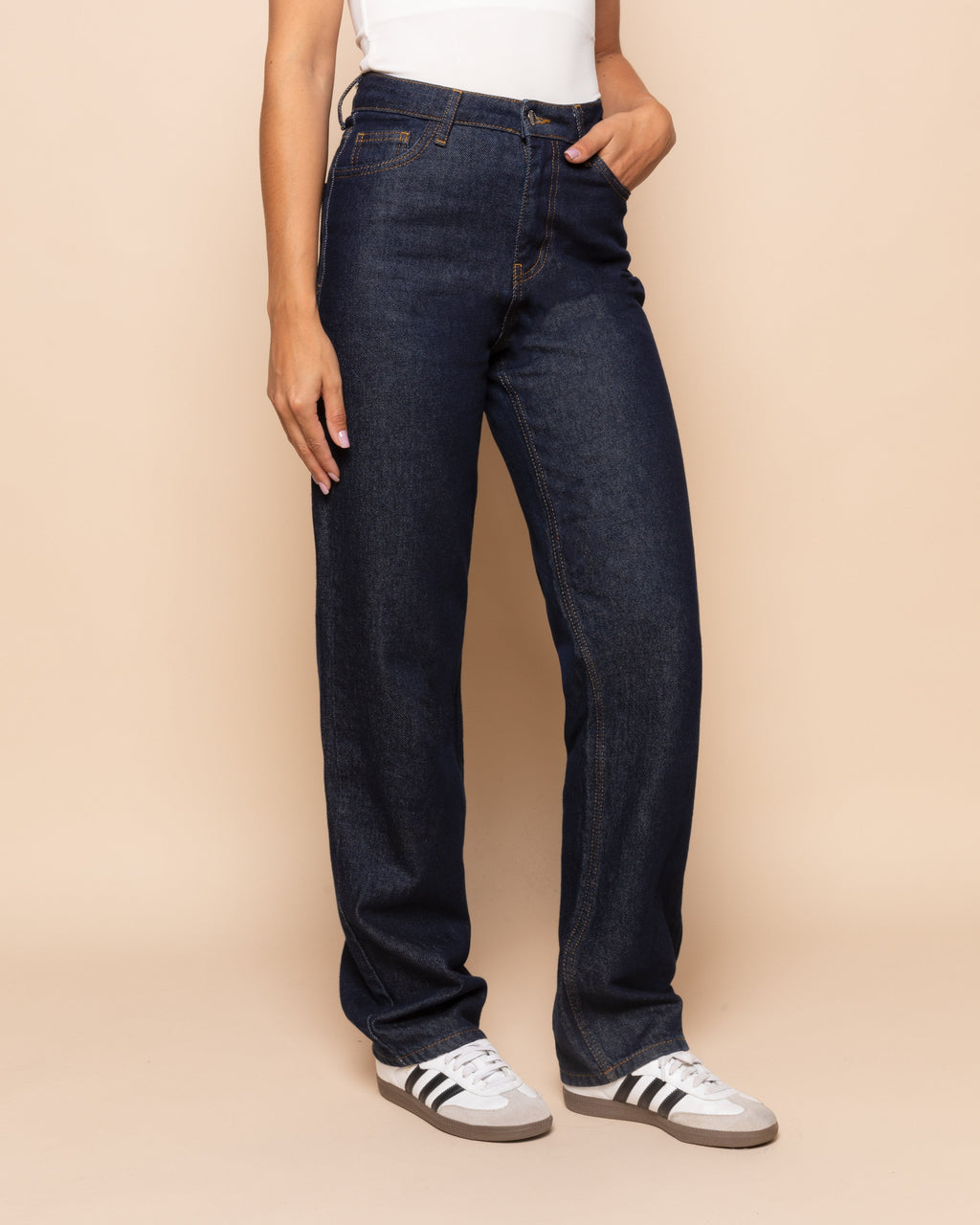 DENIM STRAIGHT LEG JEANS DONKERBLAUW