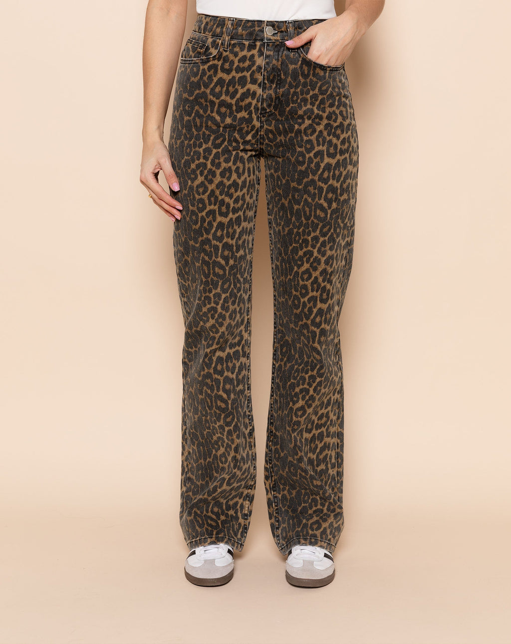 LEOPARD BOOTCUT JEANS ZWART