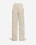 SIDE LACE UP JEANS BEIGE