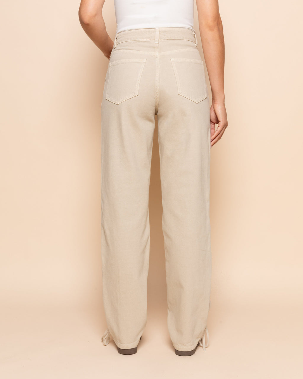 SIDE LACE UP JEANS BEIGE