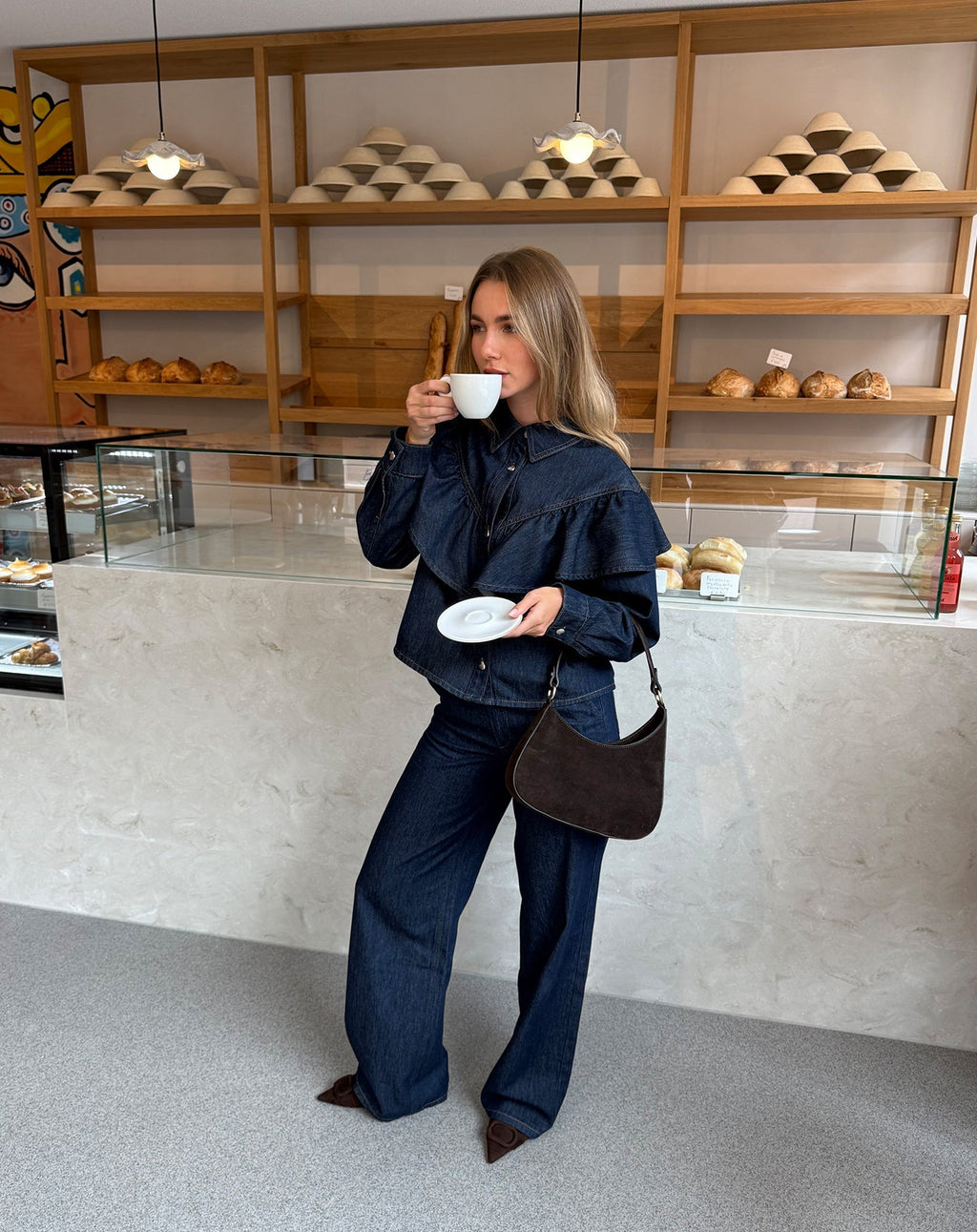FLOWY DENIM WIDE LEG JEANS DONKERBLAUW
