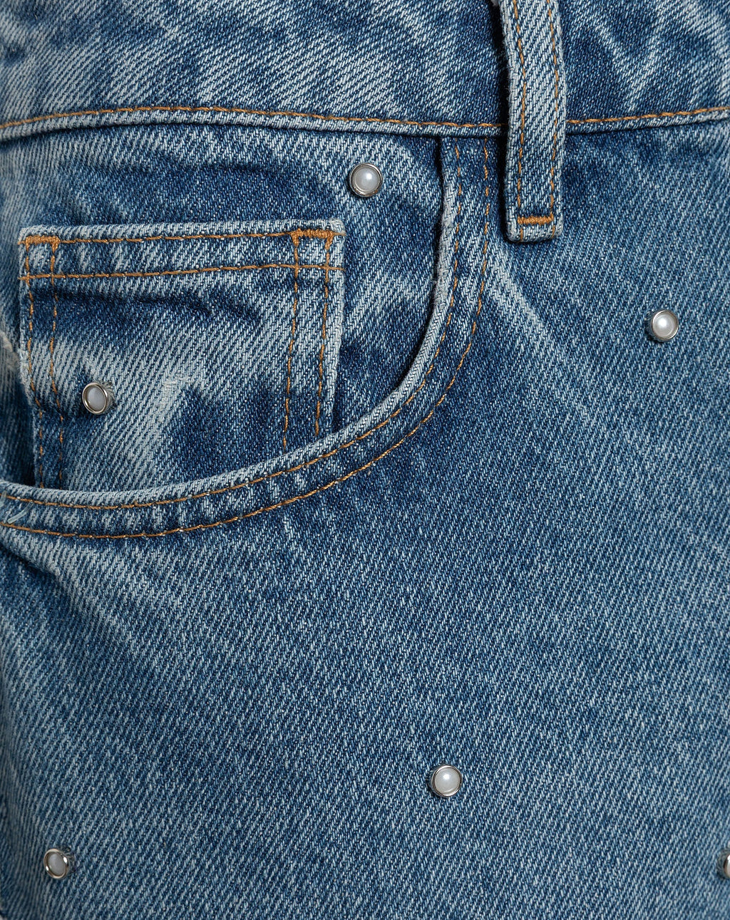 STUD PEARL STRAIGHT LEG JEANS  BLAUW