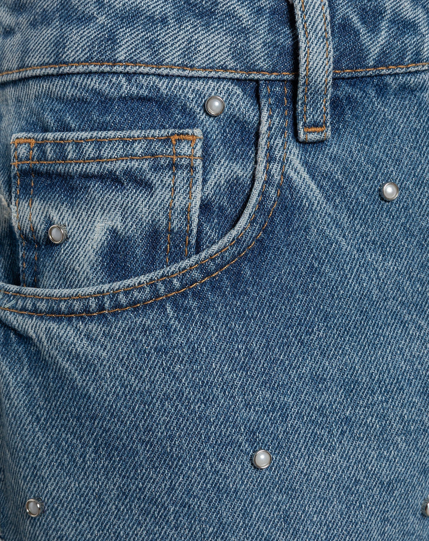 STUD PEARL STRAIGHT LEG JEANS  BLAUW