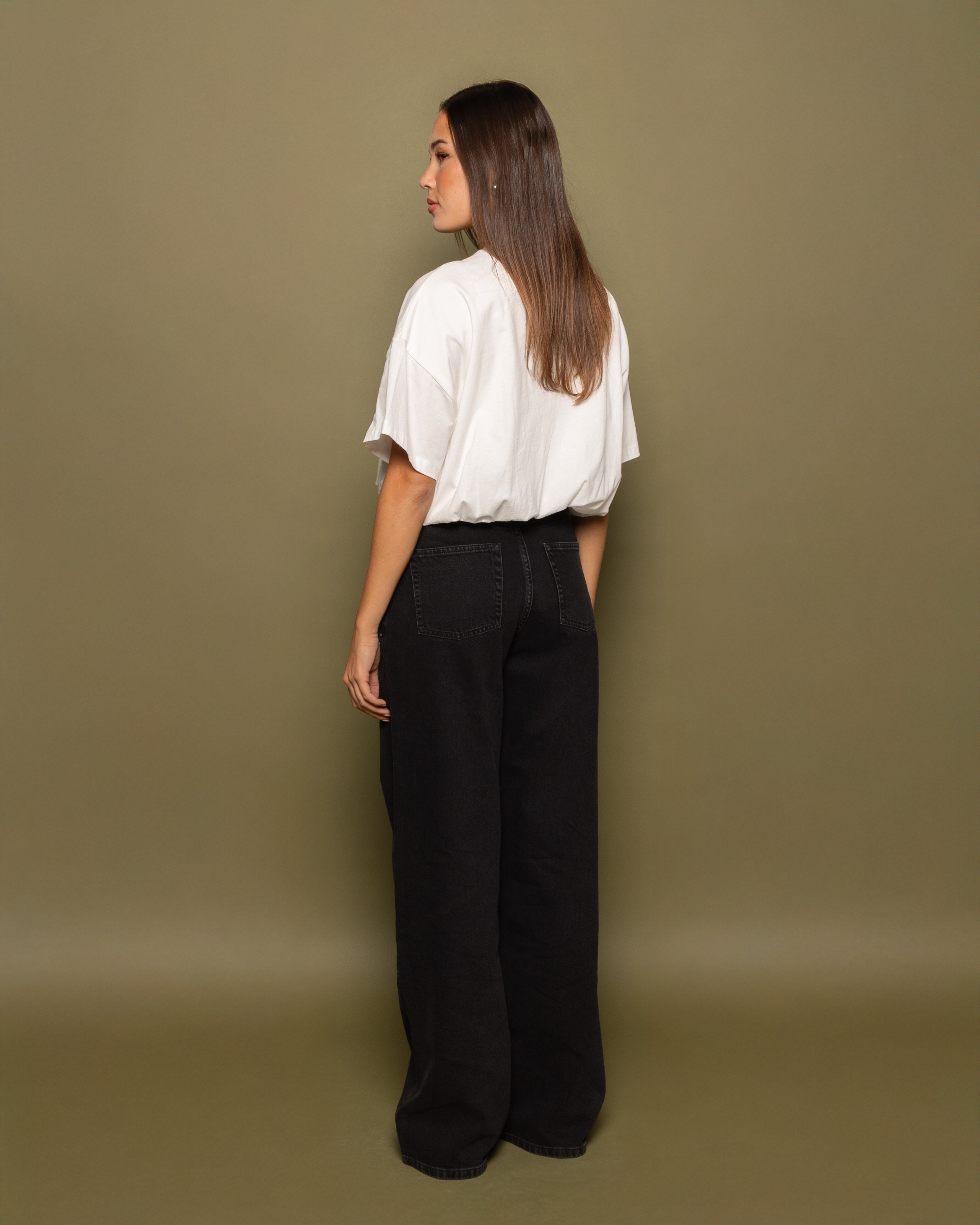 VICKY STUD WIDE LEG JEANS DONKERGRIJS