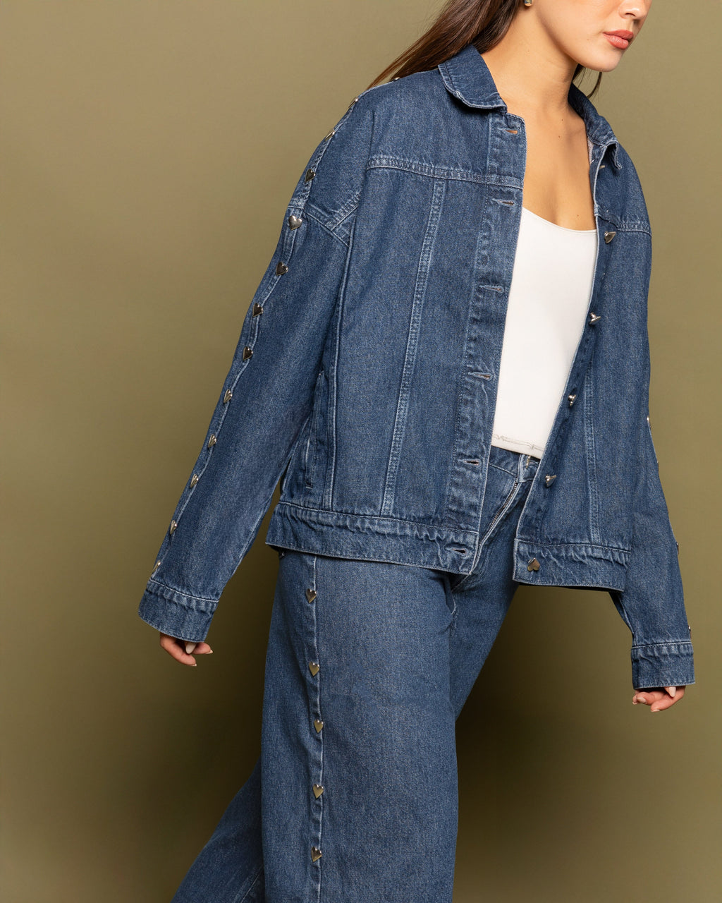 STUD HEART WIDE LEG JEANS DONKERBLAUW