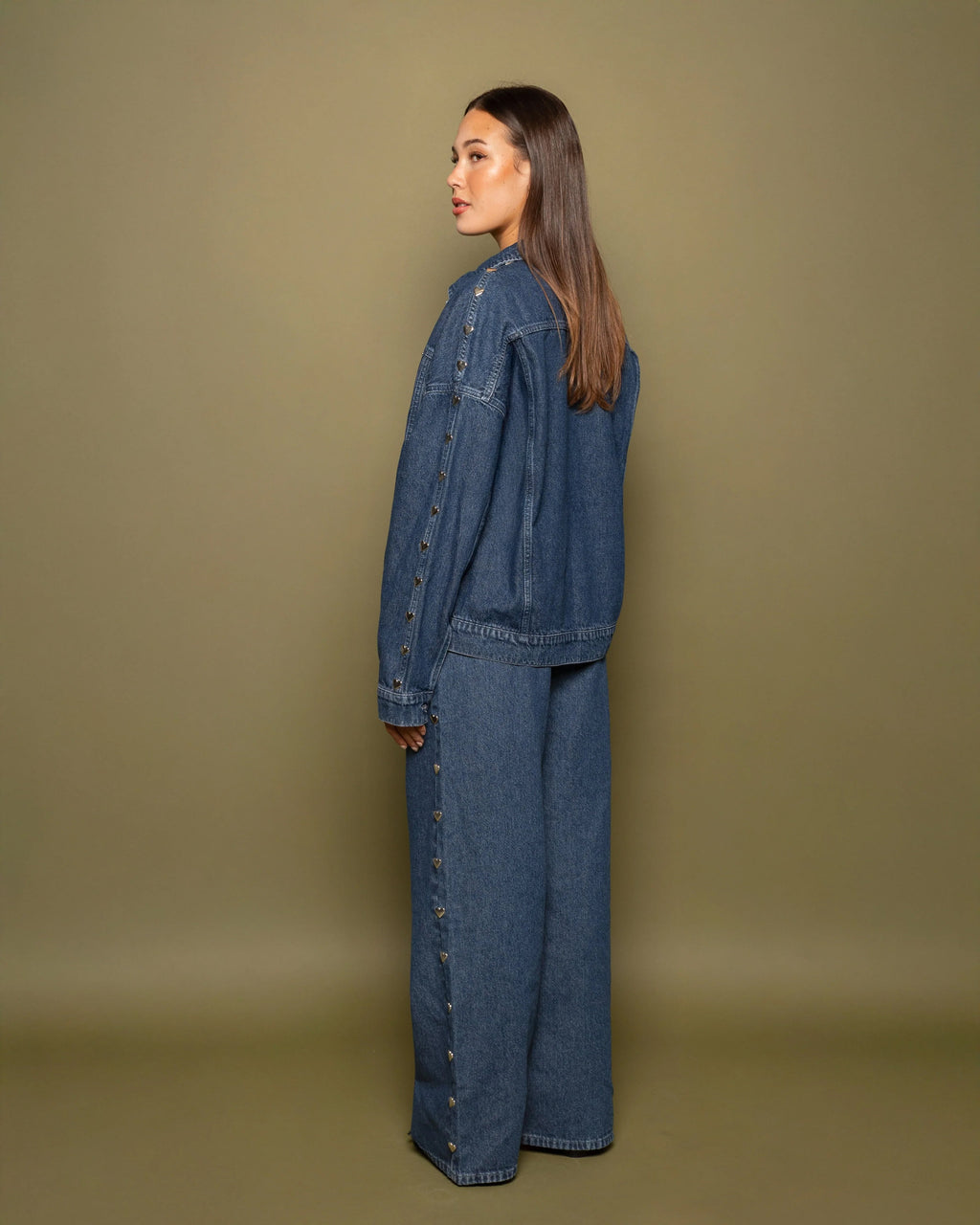 STUD HEART WIDE LEG JEANS DONKERBLAUW