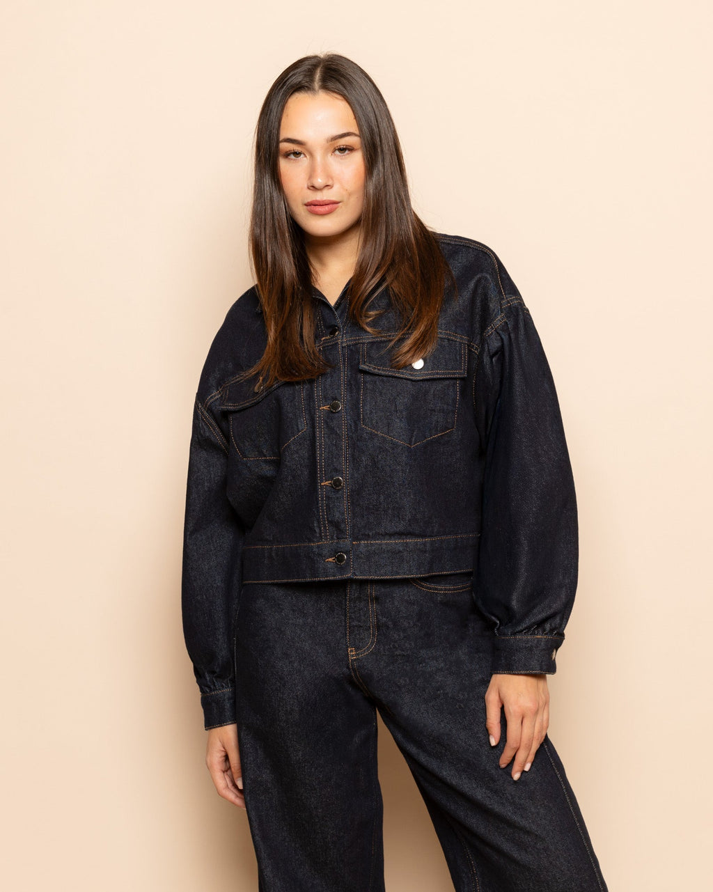 DENIM BALLOON JACKET DONKERBLAUW