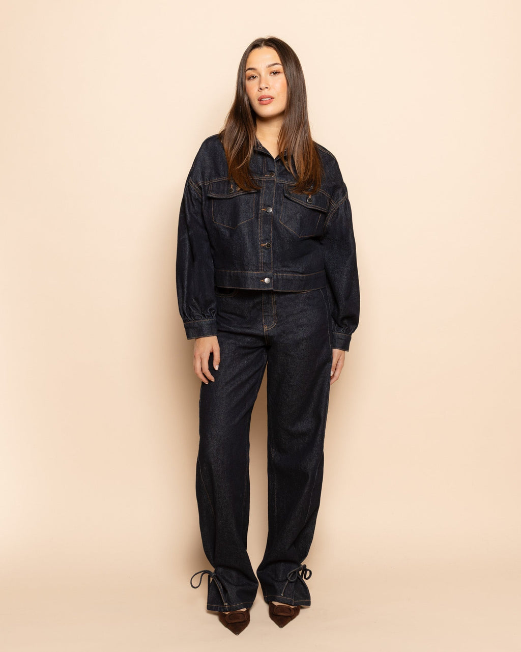 DENIM BALLOON JACKET DONKERBLAUW