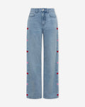 SIDE HEART WIDE LEG JEANS ROOD ROZE