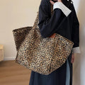 Bolso tote de lona retro con estampado de leopardo